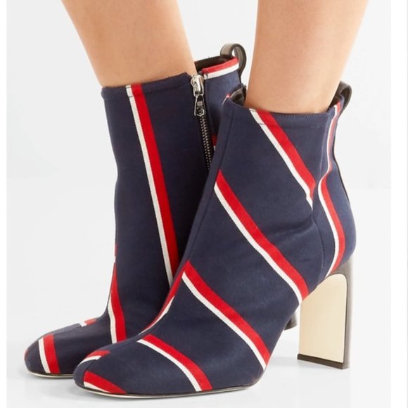 RARE $525 rag & bone Navy Red Stripe Ellis Wool Leather Trim Bootie size 37/7 - Picture 1 of 15